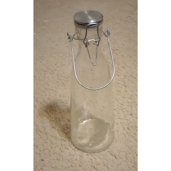 Circle Glass Carafe Decanter Stainless Steel Hermetic Seal Glass Jar Bottle 36oz - Picture 1 of 4